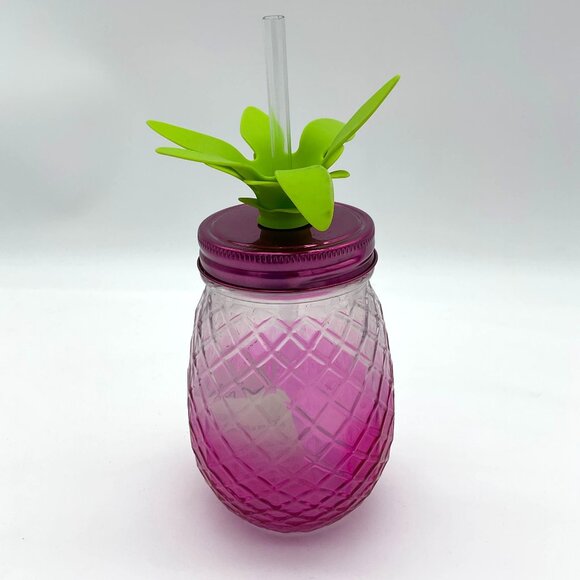 Galvanized 11in Dia Metal Serving Tray 4 Pink Pineapple Mason Jars Set NWT - Picture 6 of 9